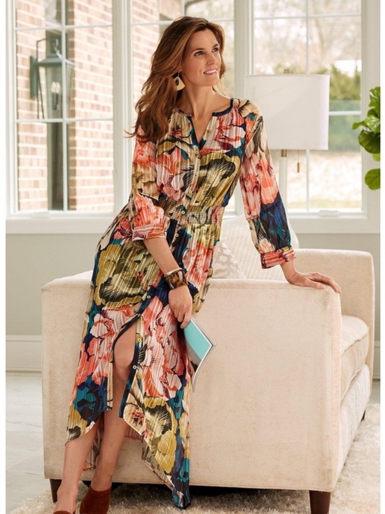 Soft Surroundings Dresses & Skirts - Soft Surroundings Natalia Floral Asymmetrical Hem Midi Maxi Dress Large